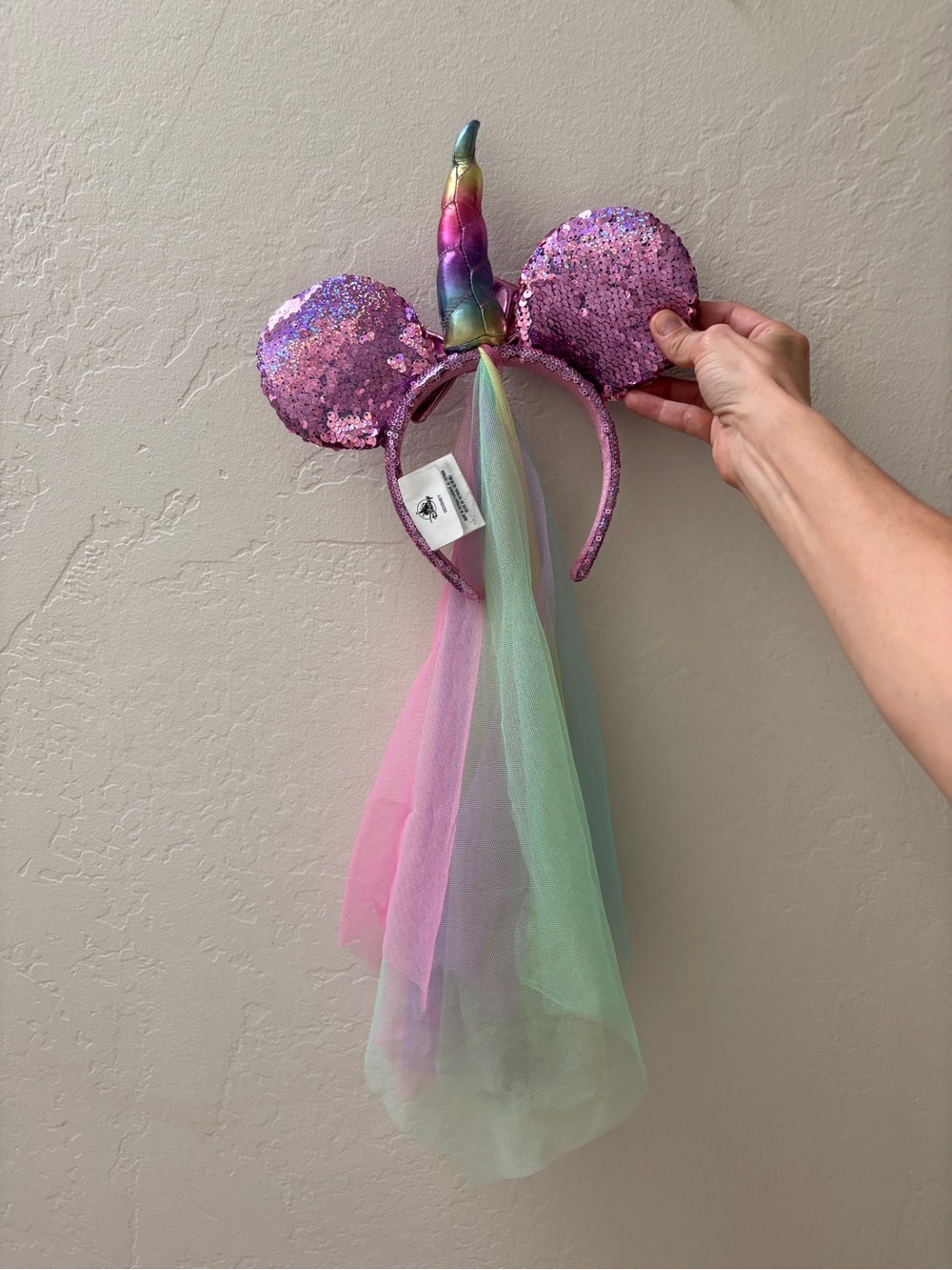 Disney Parks Pink Sequin Unicorn Minnie Mouse Ears Headband with Rainbow Horn - Picture 4 of 5